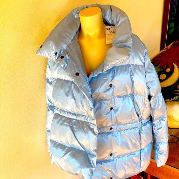 Land’s End down hyper dry water resistant puffer jacket ice blue MED PETITE - Picture 3 of 16